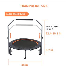Folding Mini Fitness Trampoline With Adjustable Handles For Adults, Suitable For Indoor And Outdoor Exercise
