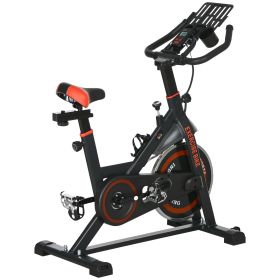 Soozier Exercise Bike, Flywheel Indoor Stationary Bike, Adjustable Height & Resistance, with LCD Monitor, Pedal Cage and Shelf Tray