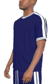 Striped Tape Short Sleeve T-shirt (Color: NAVY, size: S)