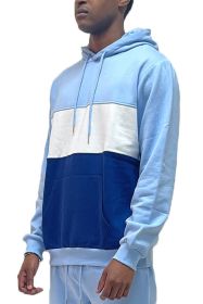 COLOR BLOCK PULLOVER HOODIE (Color: SKY NAVY, size: M)